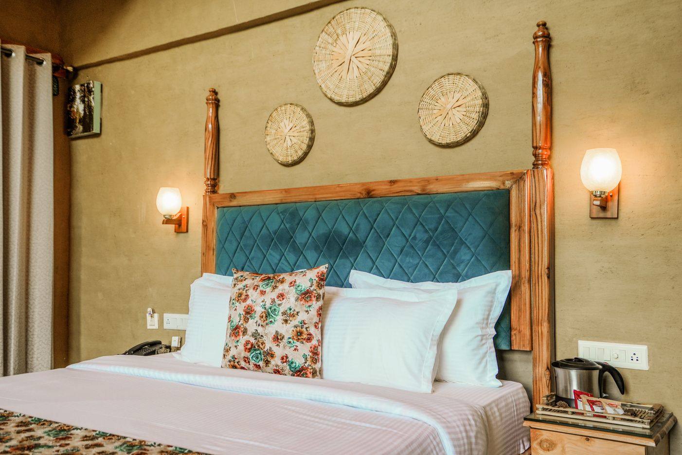 Handcrafted room interior at Anandgram Village