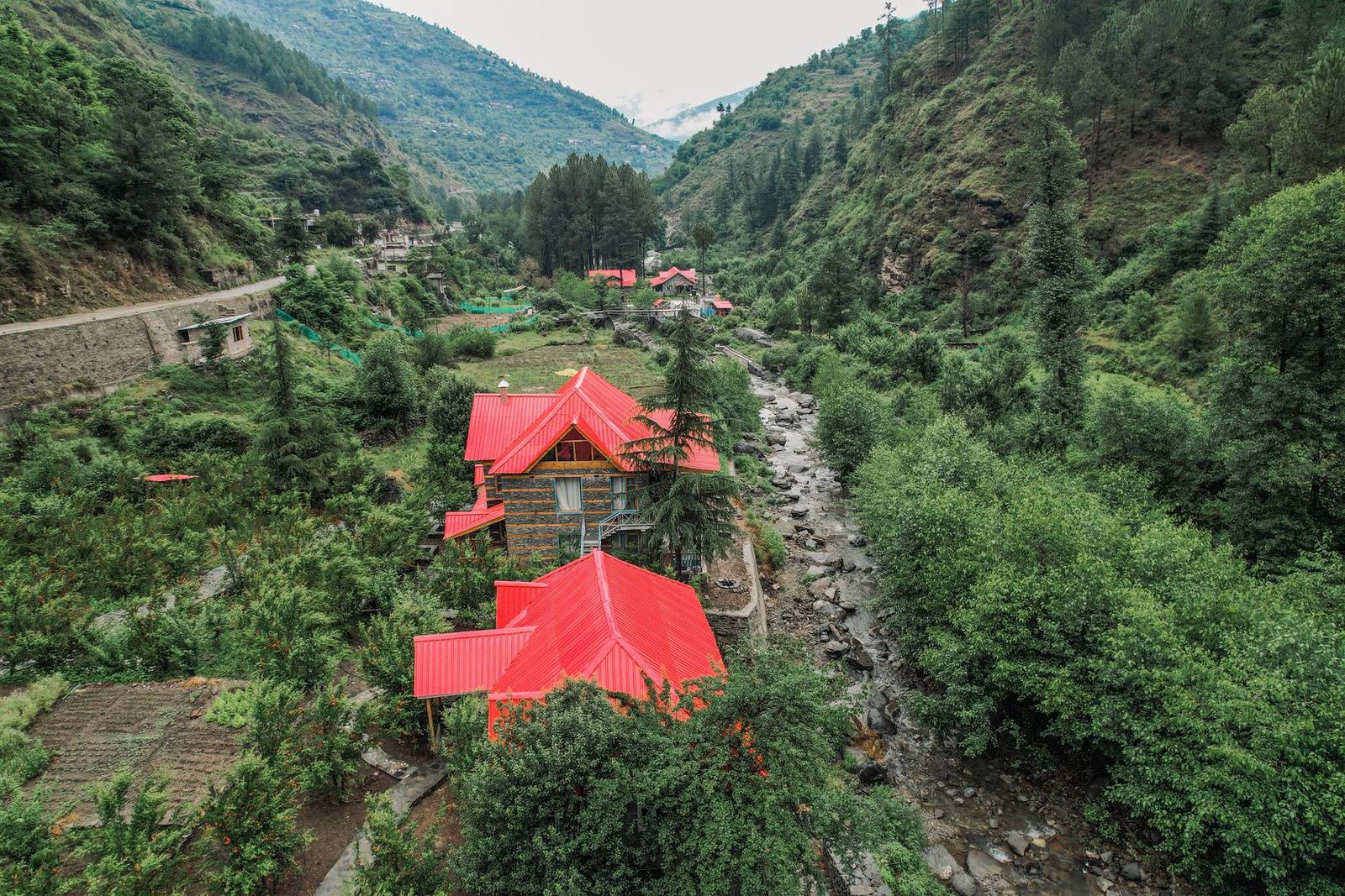 Pah Valley with Anandgram’s red roofs and the river below