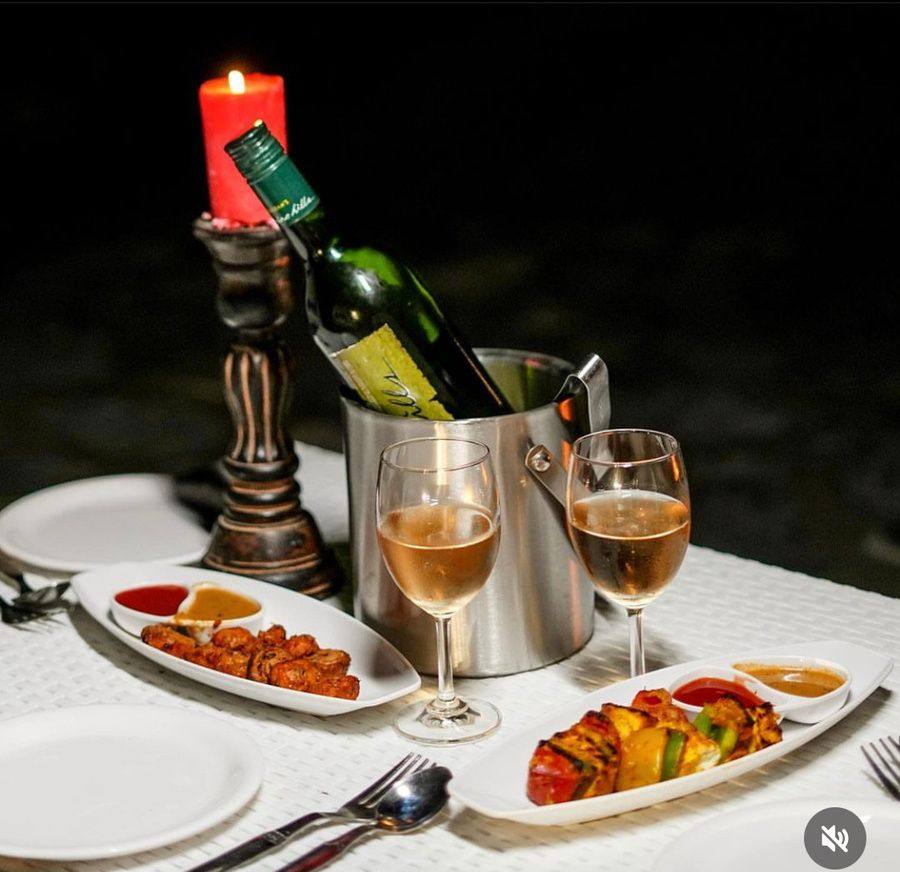 Wine and appetisers set for a private dinner